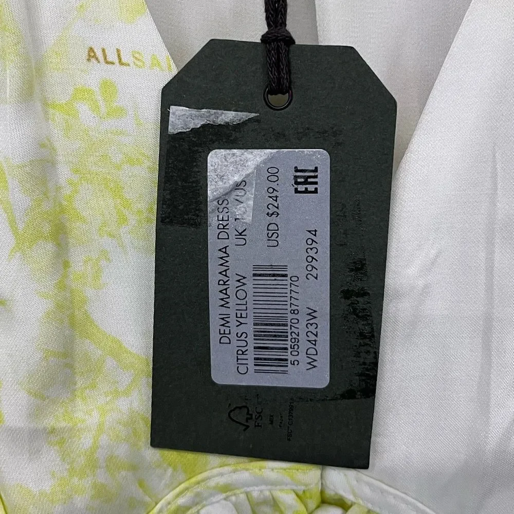 NWT ALLSAINTS | Citrus Yellow Demi Marama‎ Dress 6